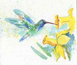 Hammingbird on daffodils mini